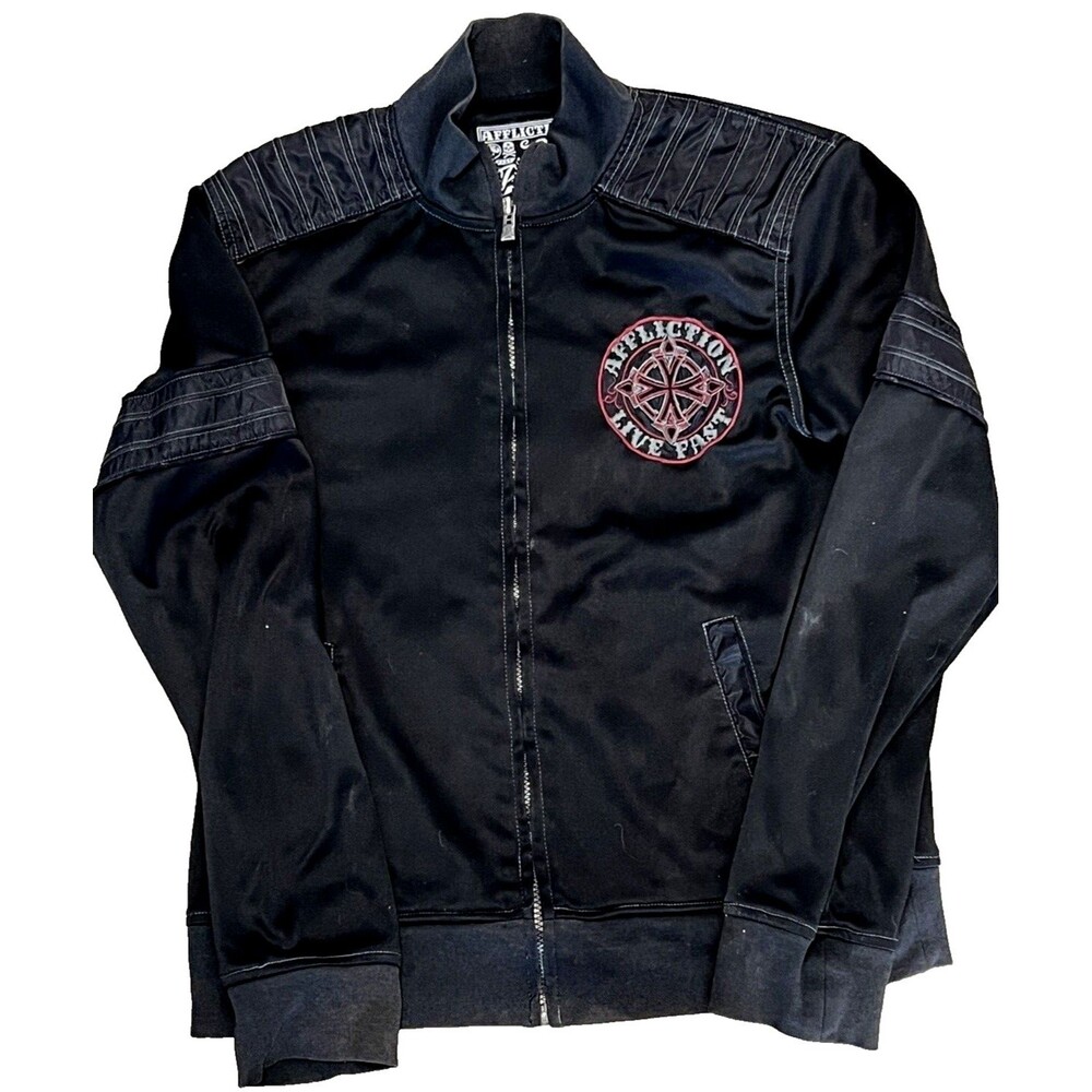 Vtg Affliction Black Premium Full Zip Large Back Patch Mens M Jacket Fast Ship!